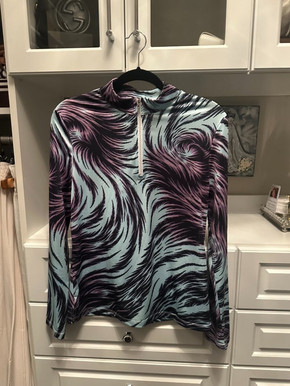Acegolfs Women's Print Quarter Zip Long Sleeve Top NWT Size L